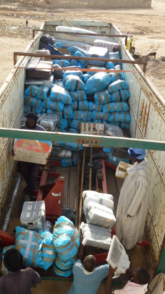 Container with relief supplies